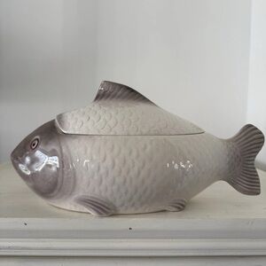Vtg Ceramic Fish Tureen Canister 14” Made In Germany Waechtersbach Beach house
